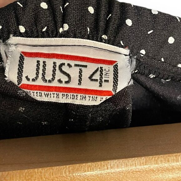 VTG Just 4 INC Knee Length Skirt Women's 22 Black Polka Dot Academia Preppy Slit - Picture 10 of 10